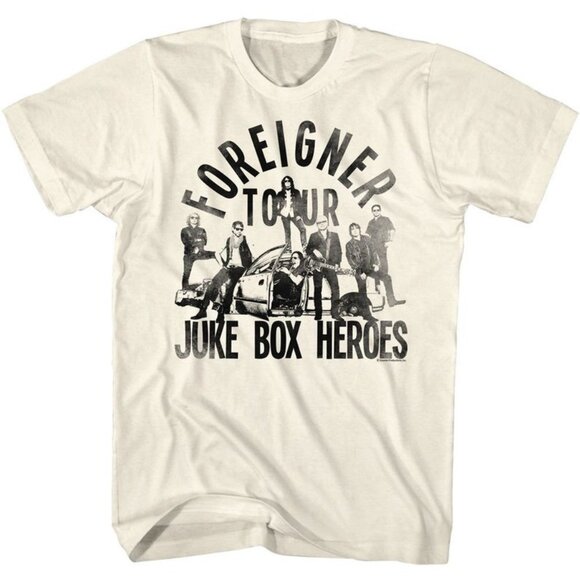 Foreigner Juke Box Heroes Natural Adult T-Shirt - Picture 1 of 4